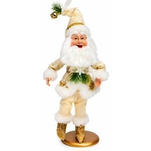 Christmas Santa Claus Figure 13" Cream Gold Poseable Mantel Shelf Free Standing